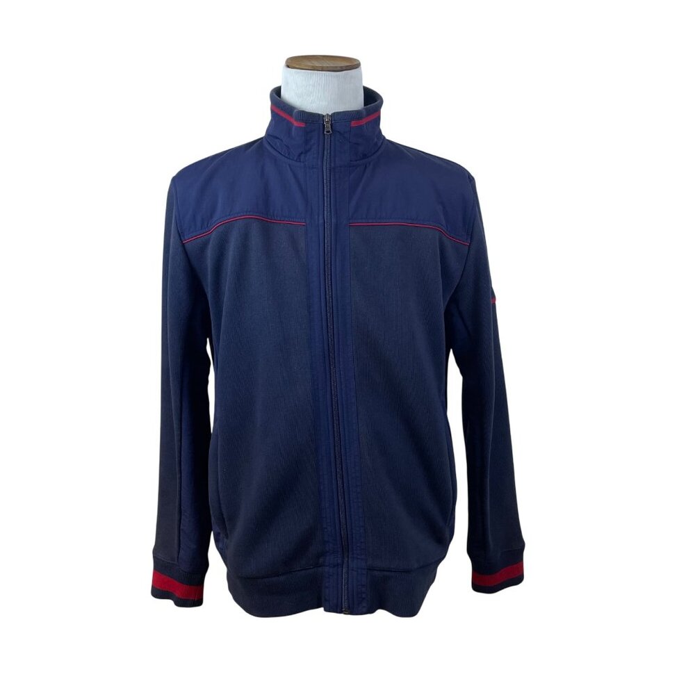 Tommy Hilfiger Mens Navy Full Zip Mock Neck Track Jacket Red Accents XL